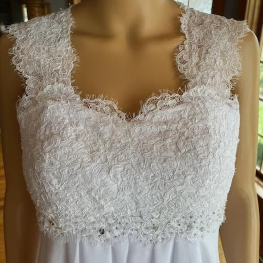 *NWT Abao White Chiffon Empire Waist Cap Sleeve Wedding Gown Bridal Dress Size 4